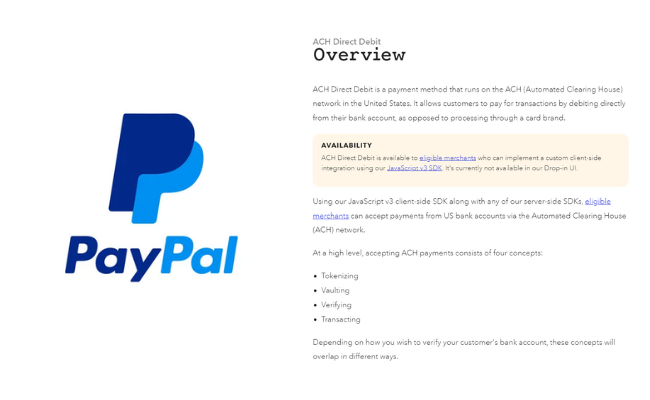 PayPal logo and ACH API instructions