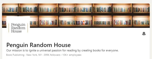 Penguin Random House LinkedIn banner, a bookshelf filled with books of different sizes neatly arranged.