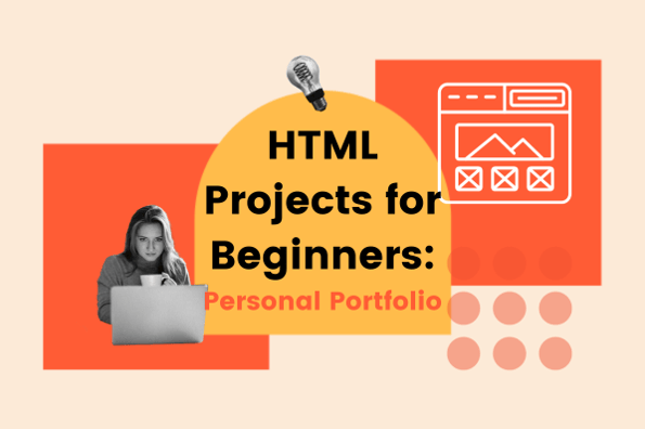 Woman learning html projects for beginners - personal portfolio 