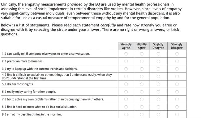 Empathy Quotient free personality test you can take online