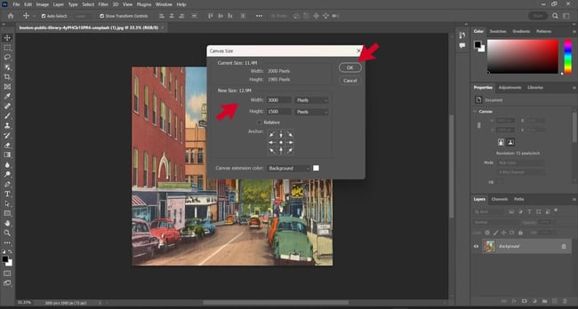 How to resize an image in Adobe Photoshop step 3 pop-up