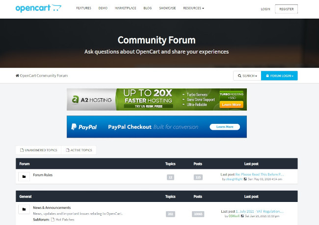 for example the phpbb forum at opencart