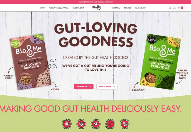 Bio and Me site utilizes pink in its color pattern as an emphasize or accent