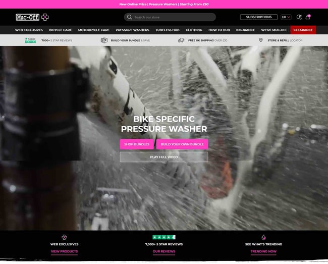 Muc Off's site is an example of how brand names can utilize pink to stick out.