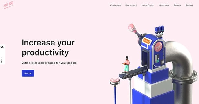 Beme Wellness pink website example illustrates how you can design a pink website with hues from the same side of the color wheel, such as red, purple and navy.