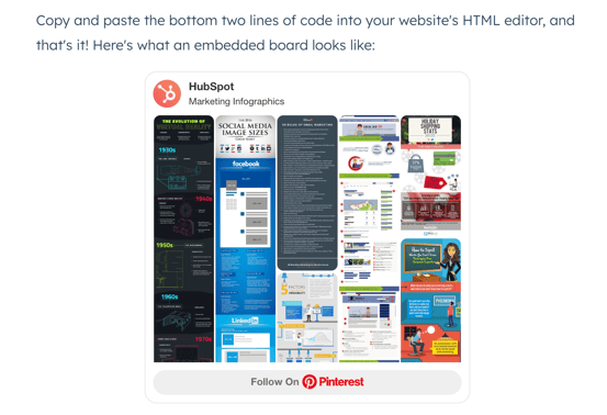 example of an embedded pinterest board