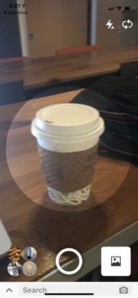 Taking a photo of a coffee cup with Pinterest's Lens Search option