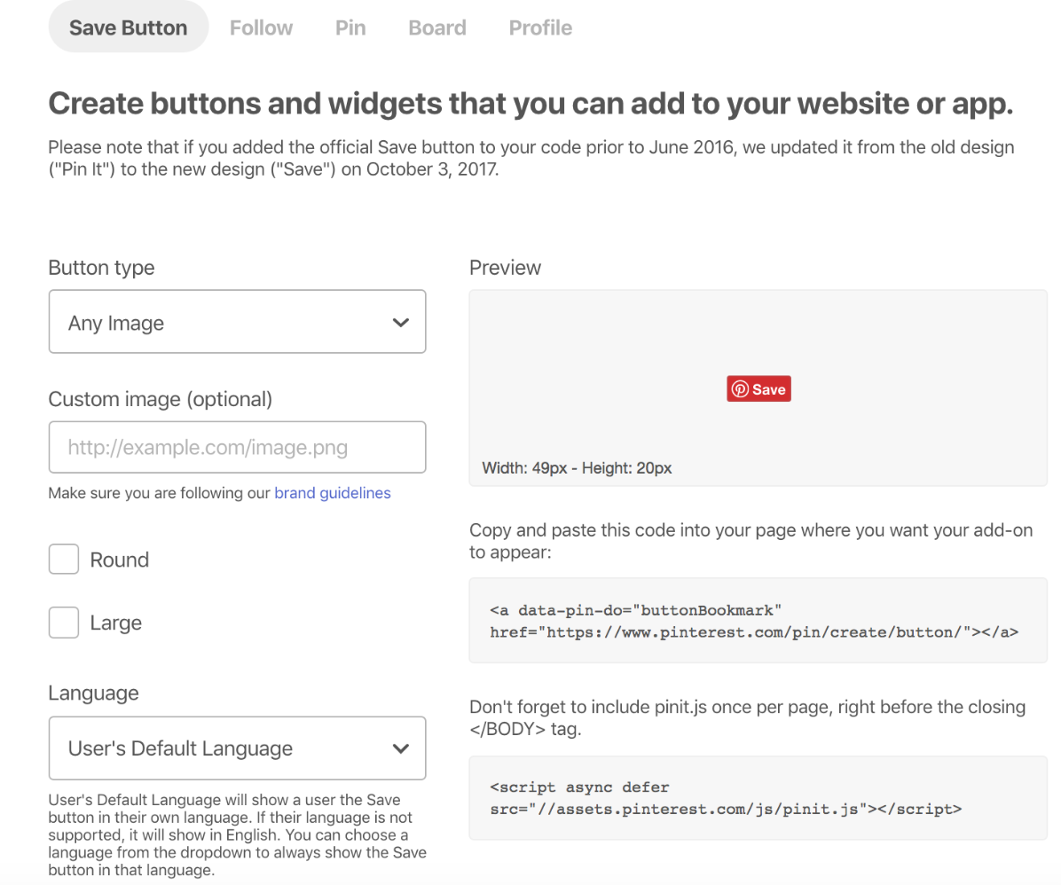 pinterest button and widget