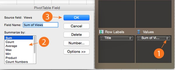 Changing the field options of a pivot table in Excel