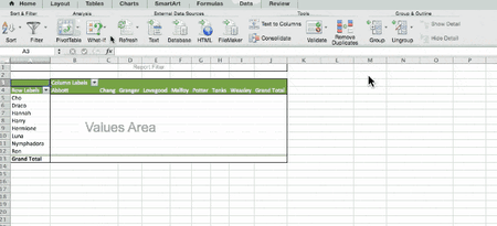 Microsoft Excel Pivot Tables example