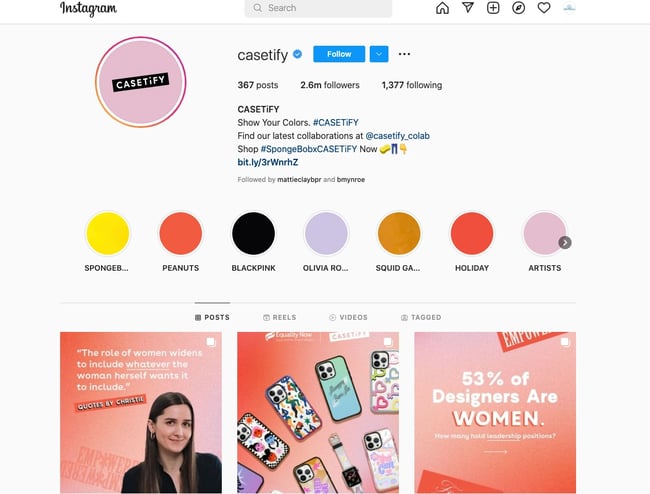 Types of Content to Post on Instagram: Casetify Instagram page