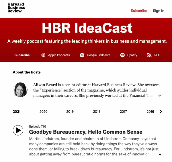 ardvard business review podcast content marketing example