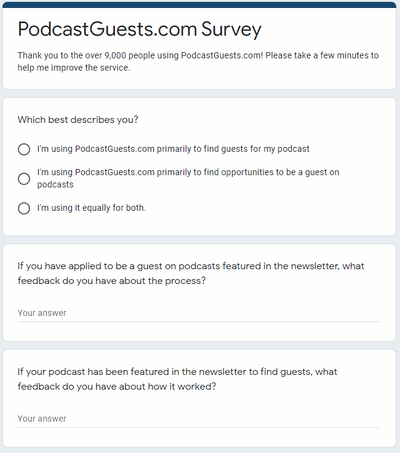 scrolling image of podcast guests survey