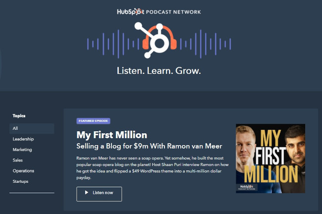 Técnica de marketing: ejemplo de podcasting de la red de podcasts de HubSpot