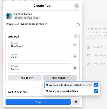 the create poll feature in facebook
