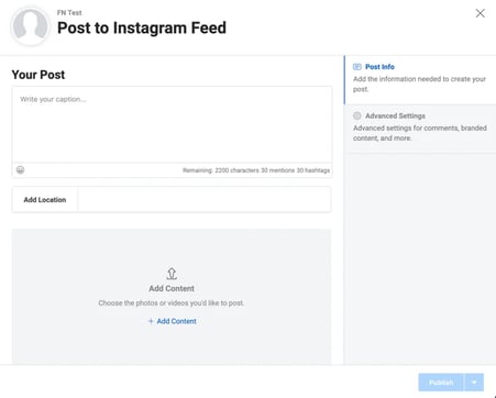 example of pop-up window to upload content to your feed in instagram creator studio