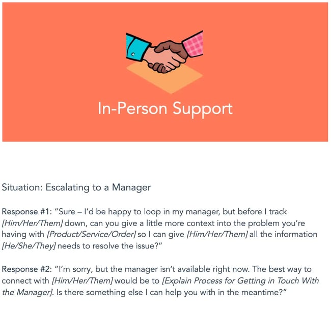 in-person support template from HubSpot