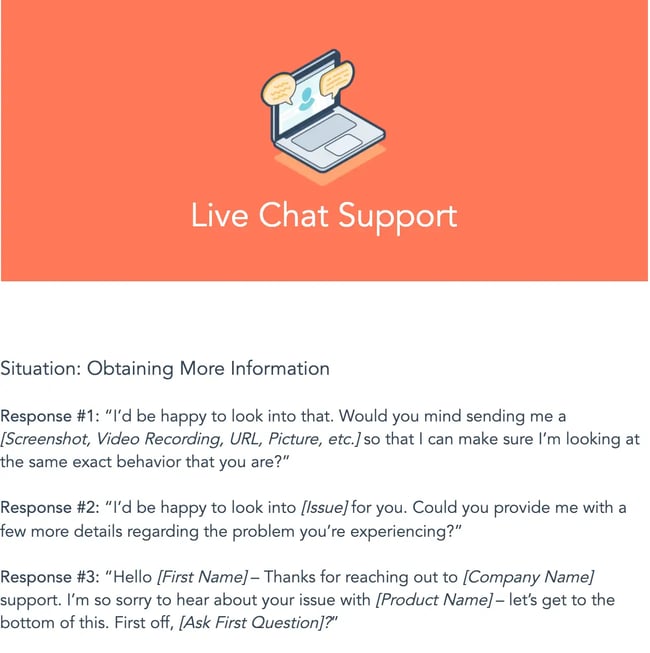 live chat support template from HubSpot