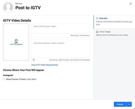 example pop-up window to post igtv on instagram creator studio