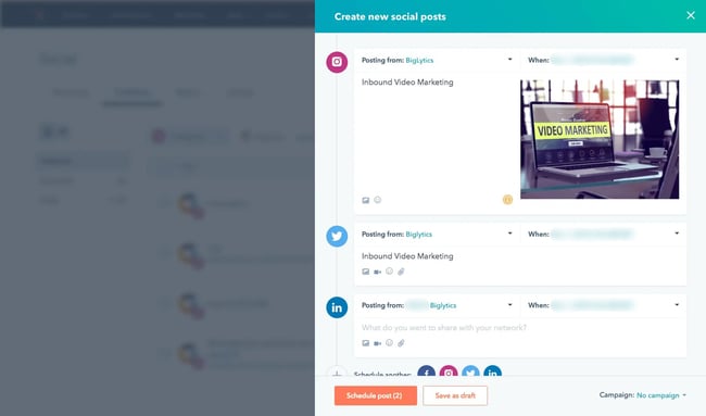posting to instagram from computer using hubspot's social inbox