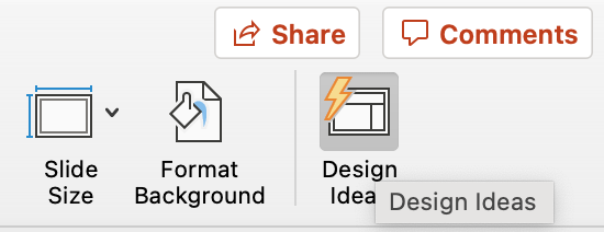 گزینه PowerPoint Design Ideas در نوار بالا