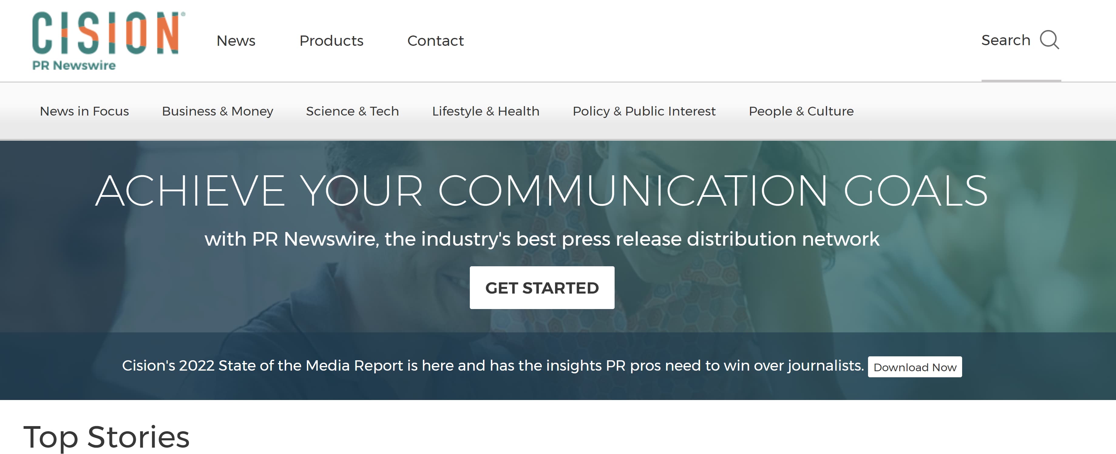 Screenshot of the press release distribution network PR Newswire