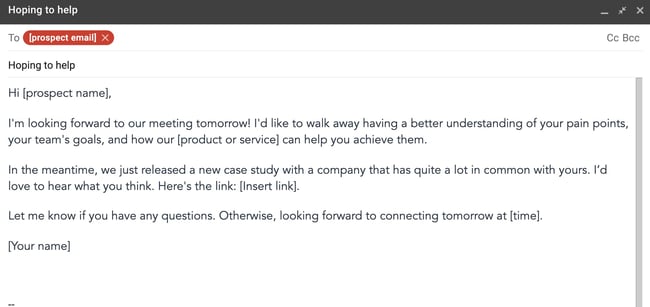 pre meeting email template example: standard email