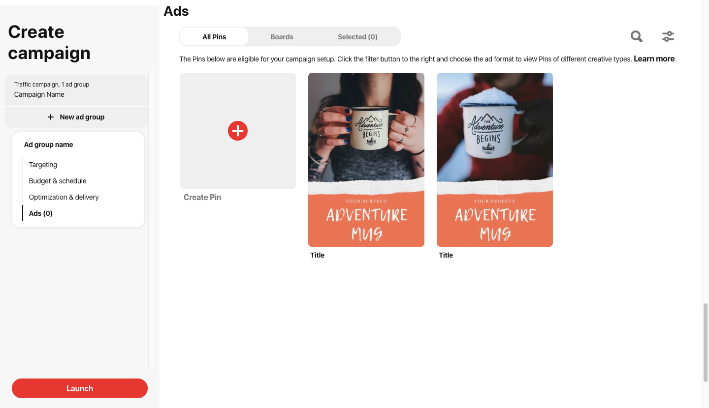 launch pinterest a/b test campaign