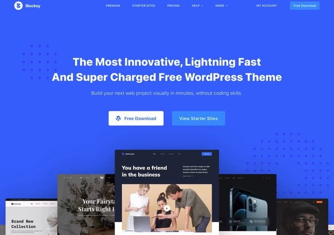 product page for the premium wordpress theme Blocksy