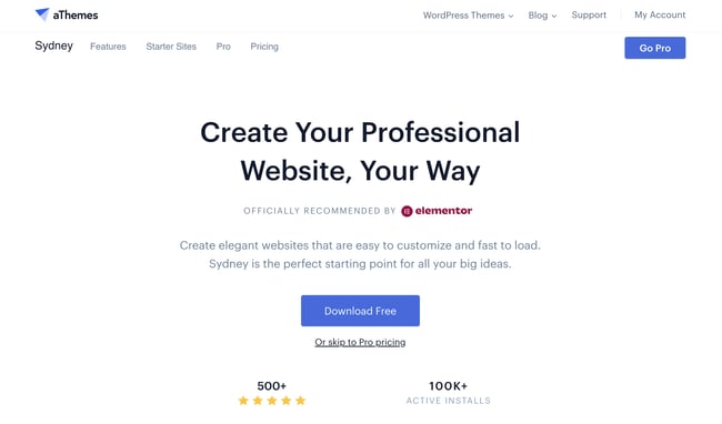 product page for the premium wordpress theme sydney