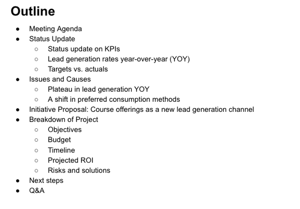 effective board presentations Presentation outline example