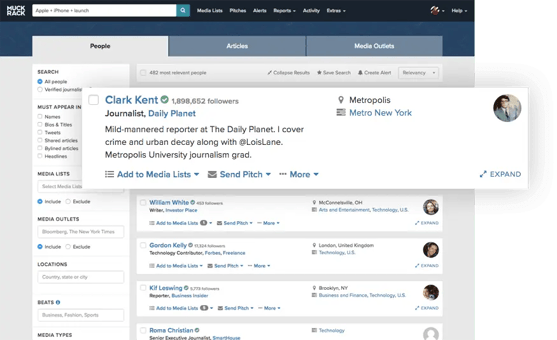 finding contact info for journalists on Muckrack dashboard