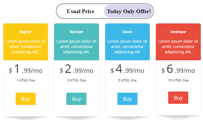 example using wordpress plugin pricing table by supsystic