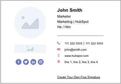 HubSpot Email Signature Generator output using sample information for John Smith