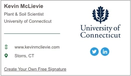 email signature example, Kevin McLievie, Plant & Soil Scientist, University of Connecticut