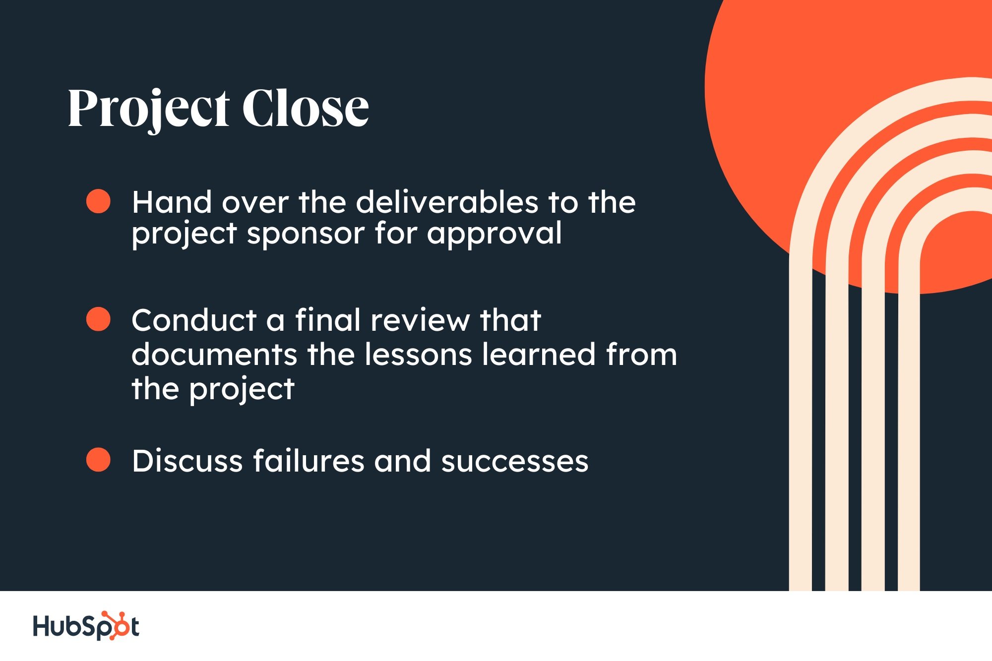 Graphic showing key takeaways in stage five of project management