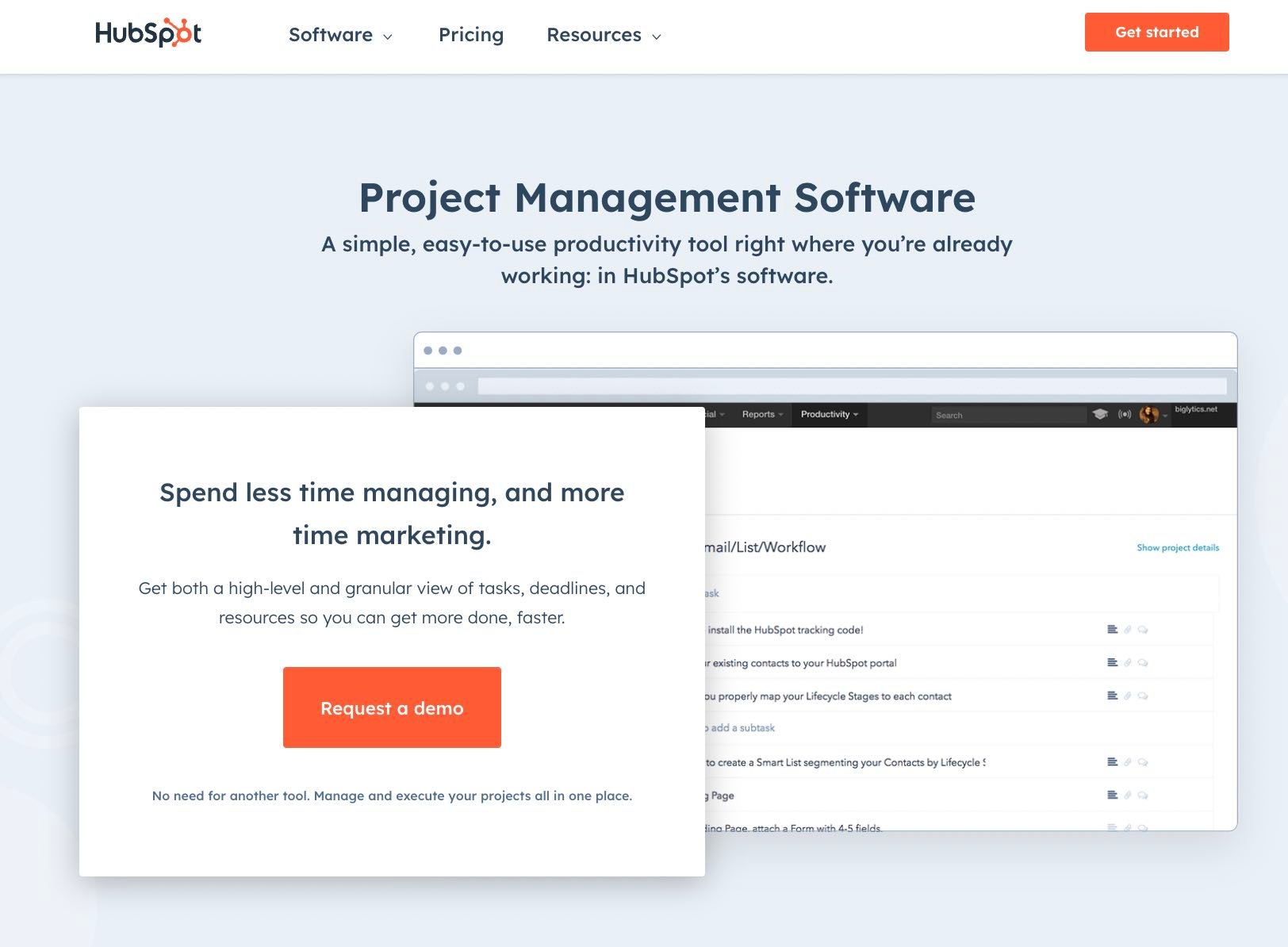 HubSpot'un Proje Yönetim Yazılımının ekran görüntüsü