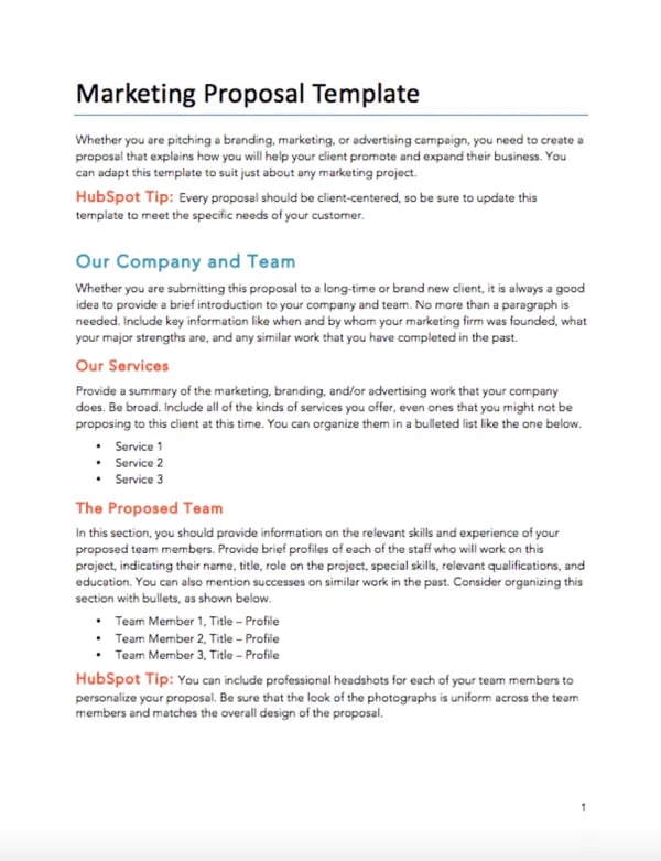 hubspot marketing proposal template: example of a simple and free marketing proposal