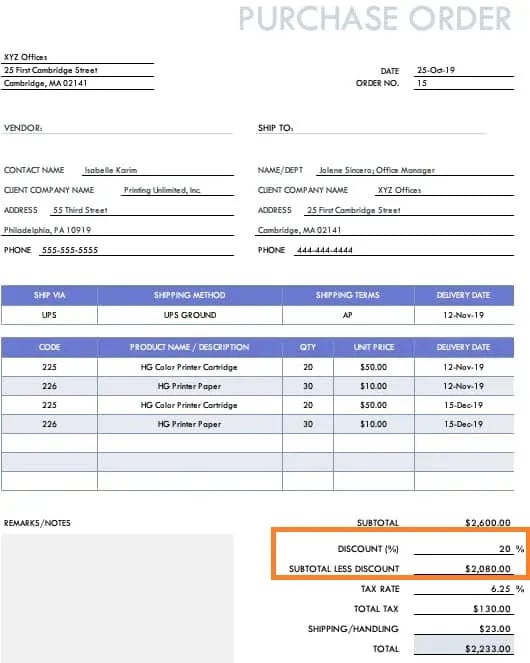 simple purchase order form