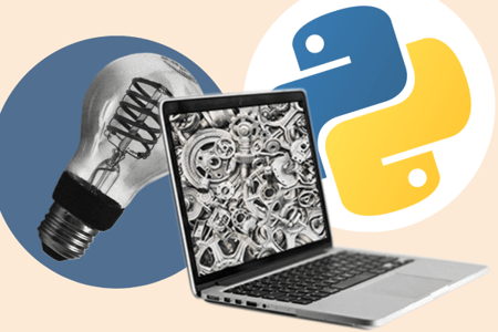 a lightbulb, a laptop, and the python logo