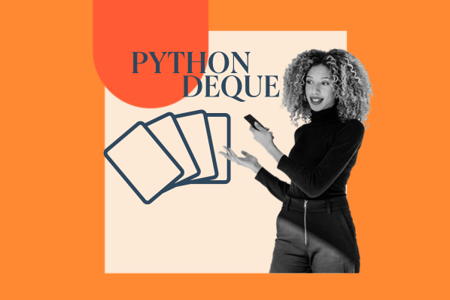 woman next to deck of card illustrating python deque