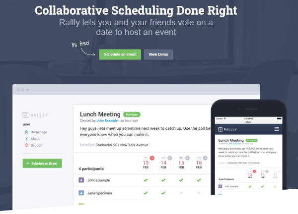 rallly appointment scheduling software page