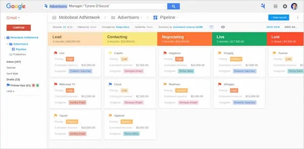 NetHunt real estate CRM inside Gmail (pipeline view)