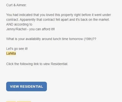 Real estate email template example for under contract properties