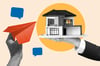 real estate email templates: person holding a house with a template paper airplane ready to fly