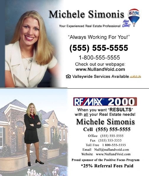 Real estate business cards, Re Max