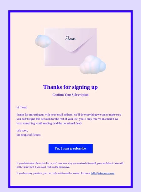 email opt-in wording example from recess