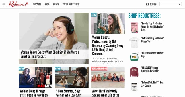 homepage for reductress, an entertainment type of website
