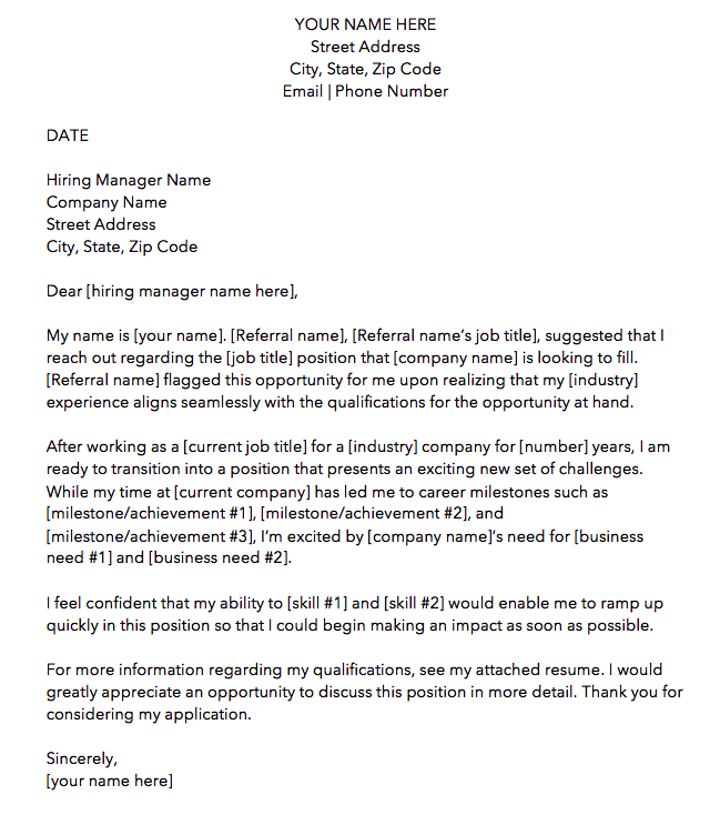 Referral cover letter template