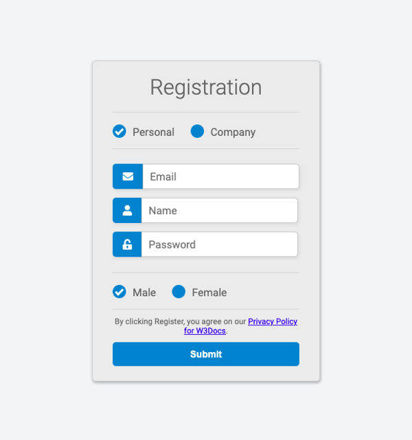 registration form template by W3Docs